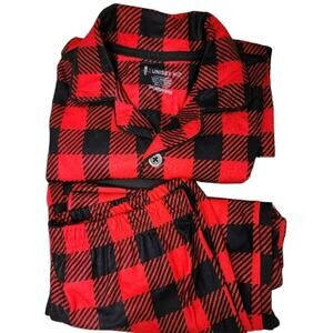 Kids PajamaGram Fleece 2 Piece Red Buffalo Plaid Button Down Pajama Set Sz 8/Med
